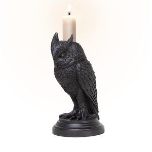Alchemy Gothic Black Owl Tapered Candle Stick Stand NWT NIB
